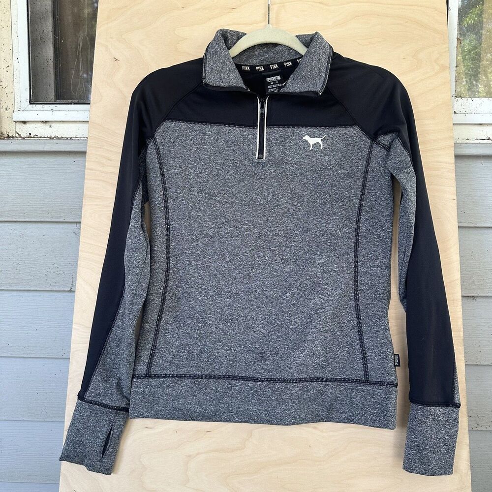 VICTORIA’S SECRET PINK COLLECTION 1/4 ZIP PULLOVER GRAY AND BLACK JACKET SIZE XS